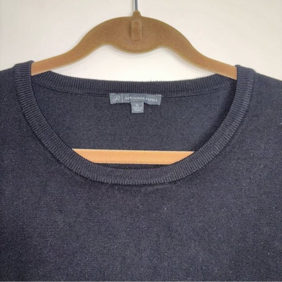 Adrianna Papell Women’s XL Black Knit Top Semi Sheer Balloon Sleeves Floral - Picture 5 of 10